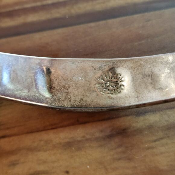 5 Vtg Taxco Mexico Sterling Silver Mother of Pearl Inlay Hinged Cuff Bracelet - Picture 6 of 15